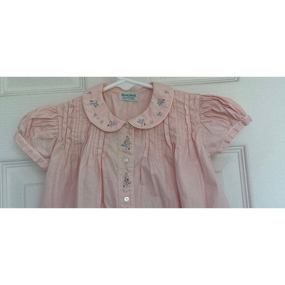 Vtg Pink Baby Dress 1950s Hand Made Philippines Size 18 Months Emboidered Flower - Picture 4 of 10